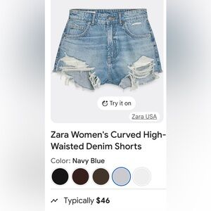 Zara Women's Navy Blue High-Waisted Denim Shorts